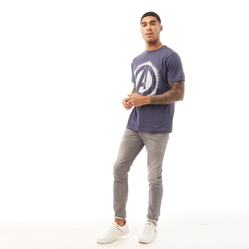 Marvel Mens Avenger Stencil T-Shirt Indigo