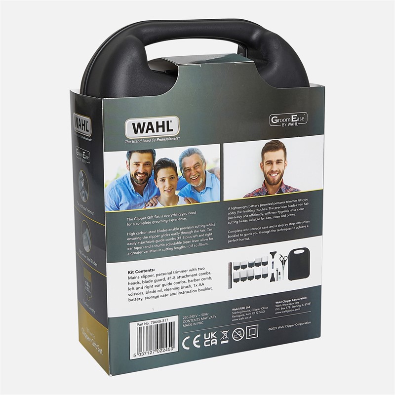 WAHL Mens GroomEase Mains Clipper And Trimmer Gift Set Multi