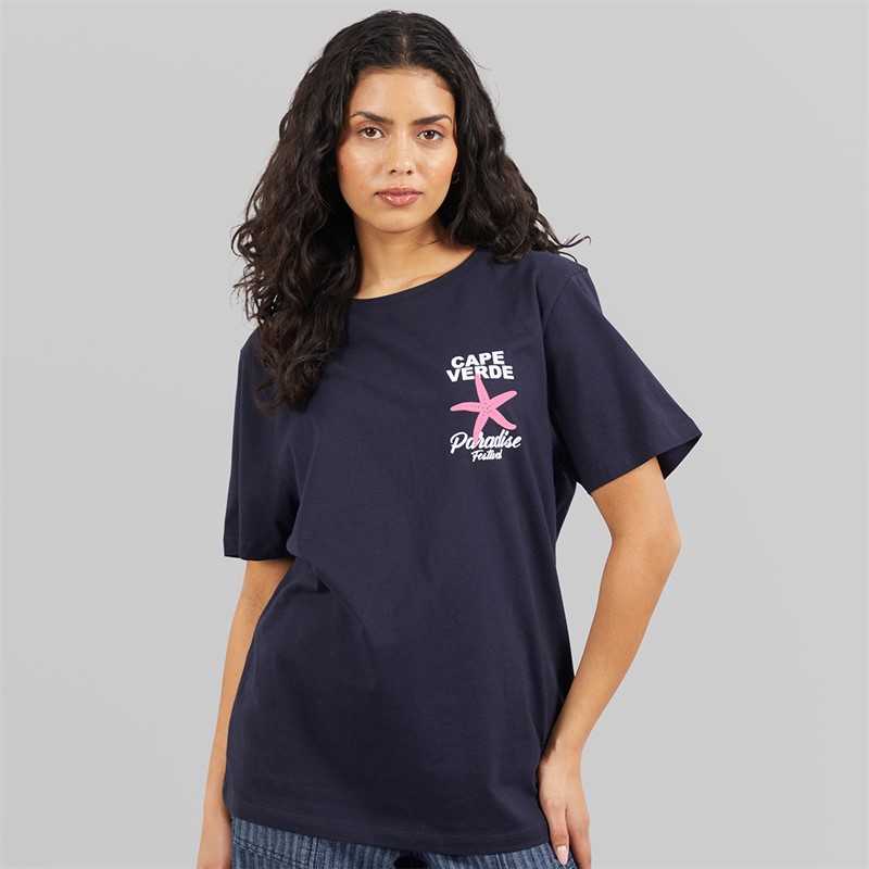 Weekend Vibes Womens Stared T-Shirt Sky Captain Navy
