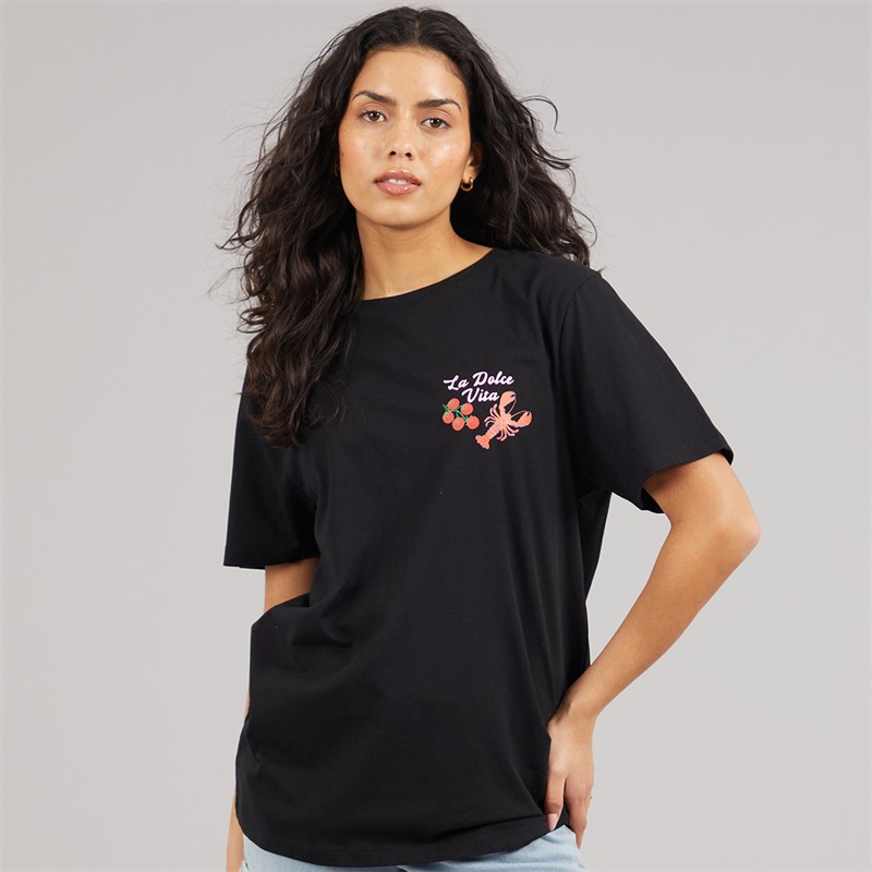 Weekend Vibes Womens Waffles T-Shirt Jet Black