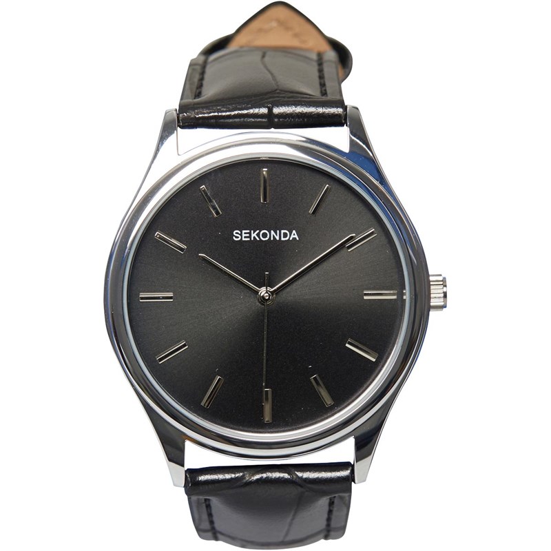 SEKONDA Mens Classic Leather Strap Watch Black