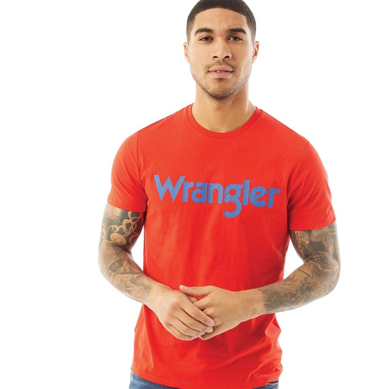 Buy Wrangler Mens Short Sleeve Logo T-Shirt Flame Red Buy Wrangler Mens Short Sleeve Logo T-Shirt Flame Red
