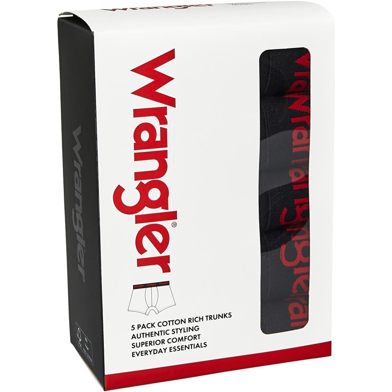 Wrangler Mens Willox Five Pack Trunks Black
