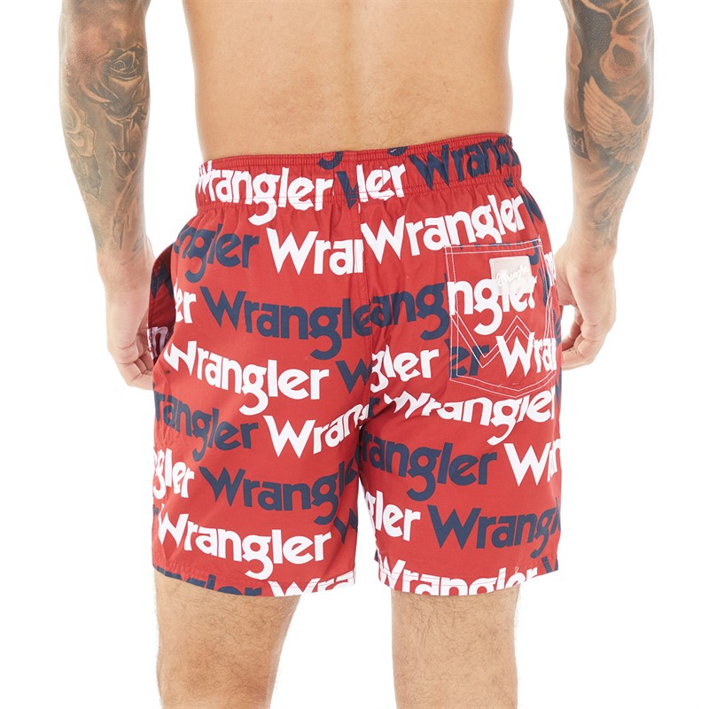 Wrangler Mens Faust Printed Swim Shorts Red/Navy/White Print