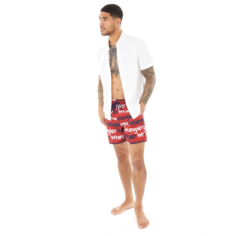 Wrangler Mens Faust Printed Swim Shorts Red/Navy/White Print