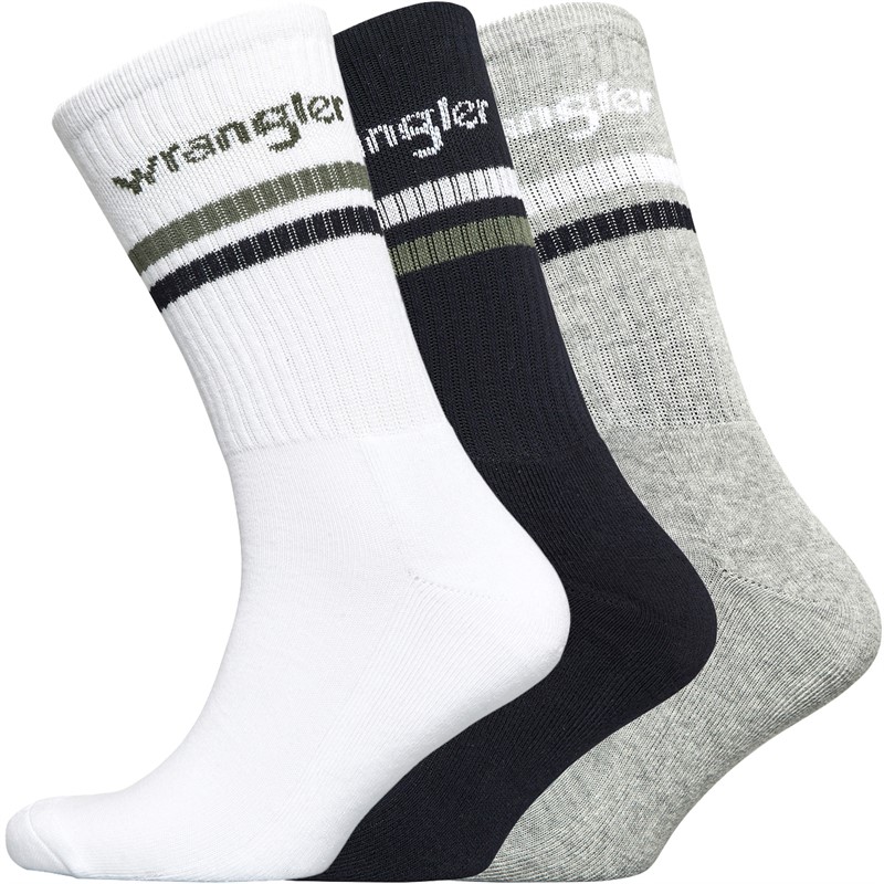 Wrangler Mens Grier Three Pack Crew Socks White/Grey Marl/Navy