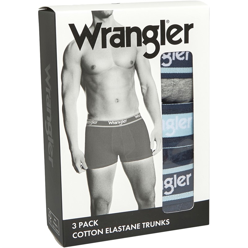 Wrangler Mens Marris Three Pack Trunks Grey Marl/Navy Floral Print/Navy