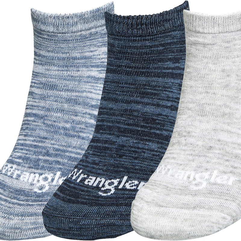 Wrangler Mens Morrow Three Pack Trainer Socks Light Denim/Grey/Dark Denim Space Marl