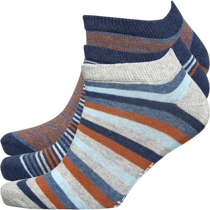 Wrangler Mens Darroch Three Pack Trainer Socks Denim/Leather Brown Stripes