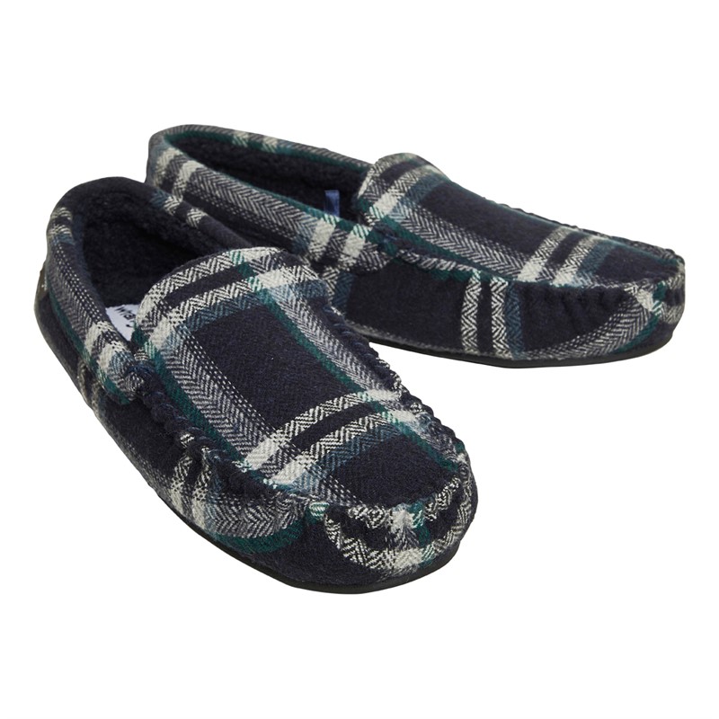 Wrangler Mens Sandy Moccasin Slippers Navy Check