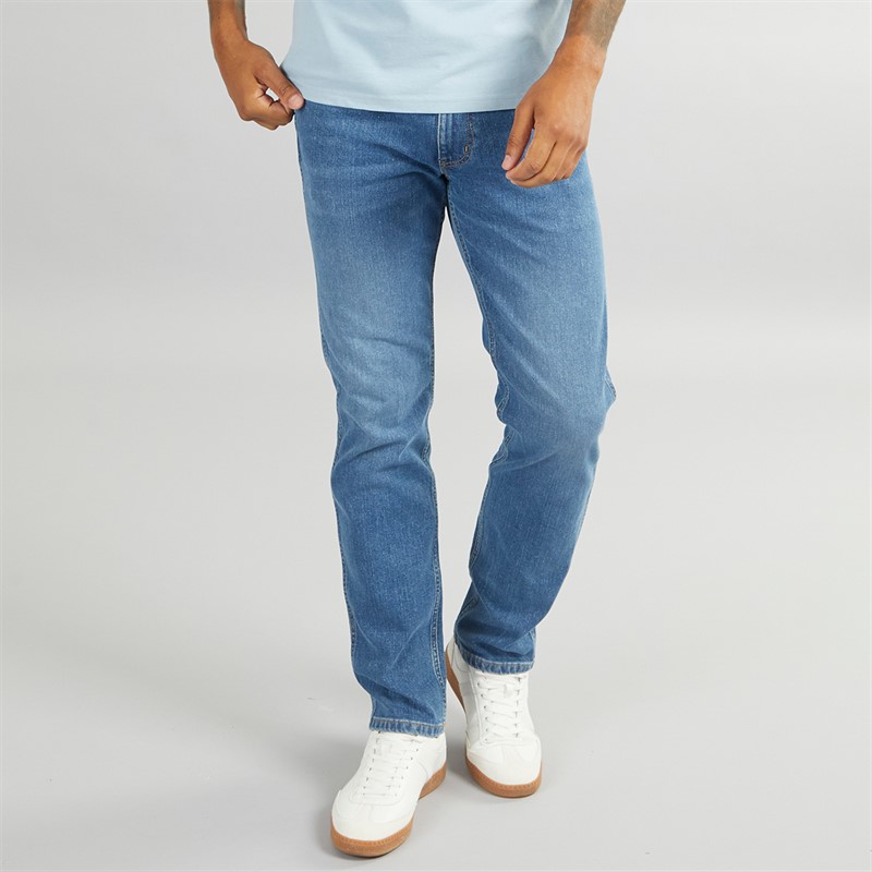 Wrangler Mens Greensboro Regular Straight Fit Jeans Oakwood Blue