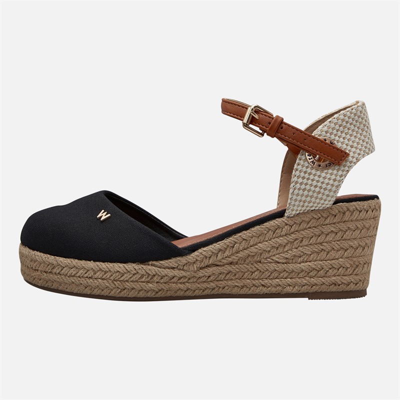 Wrangler Womens Bela Ankle Strap Wedge Sandals Black