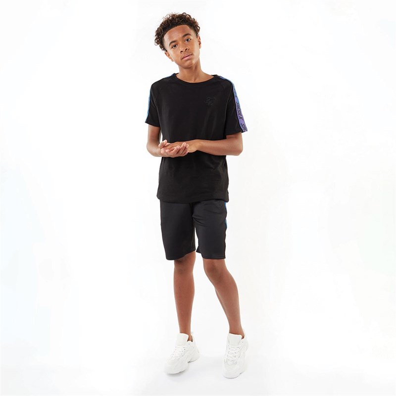 SikSilk Junior Iridescent Raglan T-Shirt Black