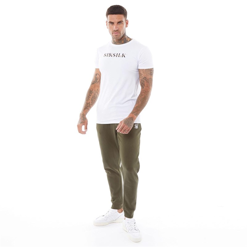 SikSilk Mens Core Fitted Joggers Khaki