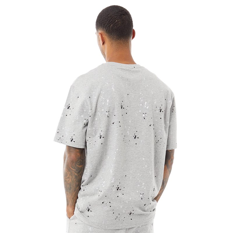 SikSilk Mens Paint Splatter T-Shirt Grey Marl