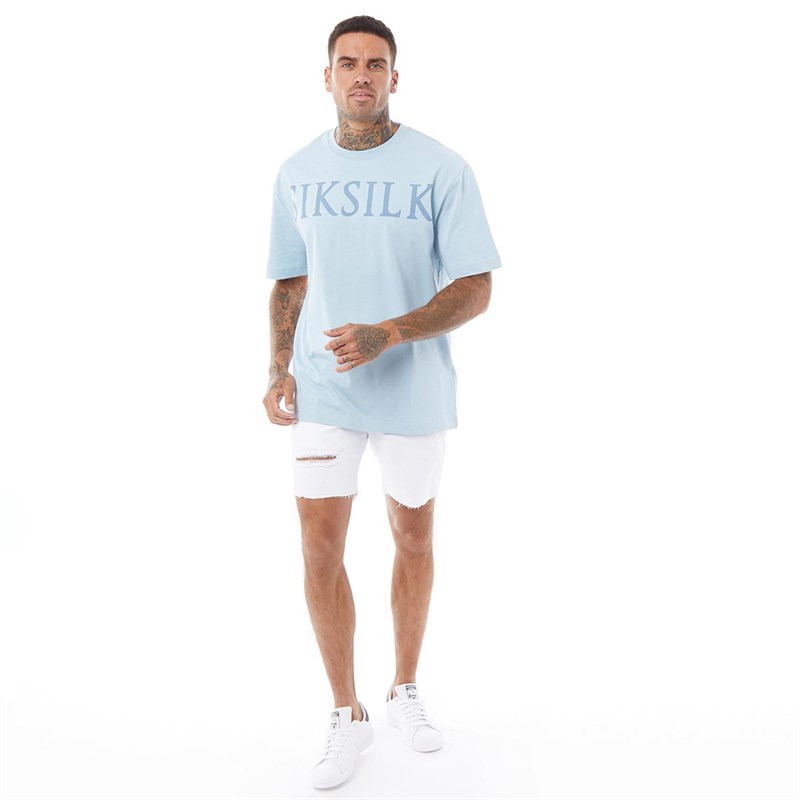 SikSilk Mens Oversized Logo T-Shirt Blue