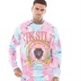 SikSilk Mens Long Sleeve Tie Dye Varsity Sweater White Blue/Pink