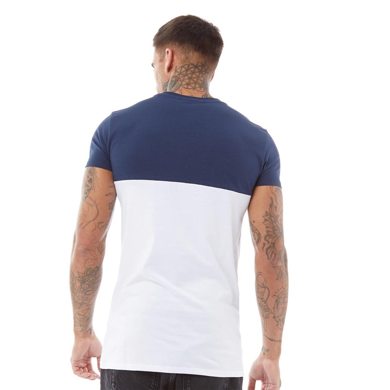 SikSilk Mens Cut/Sew Gym Football T-Shirt Navy/White