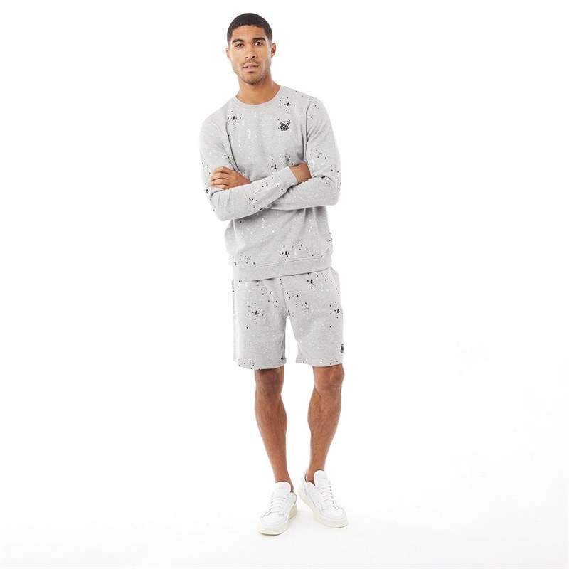 SikSilk Mens Oversized Paint Splatter Sweater Grey Marl