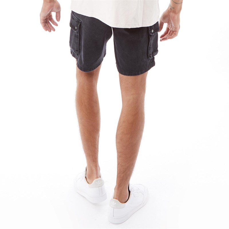 SikSilk Mens Denim Cargo Shorts Black