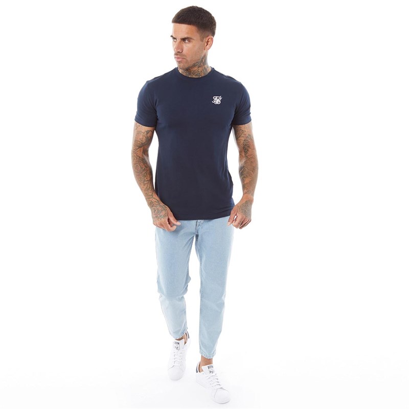 SikSilk Mens Short Sleeve Gym T-Shirt Navy