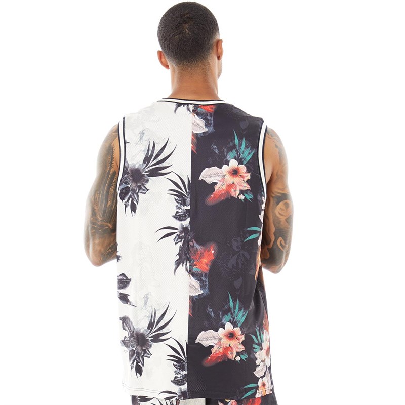 SikSilk Mens Retro Fire Basketball Vest Black/Ecru