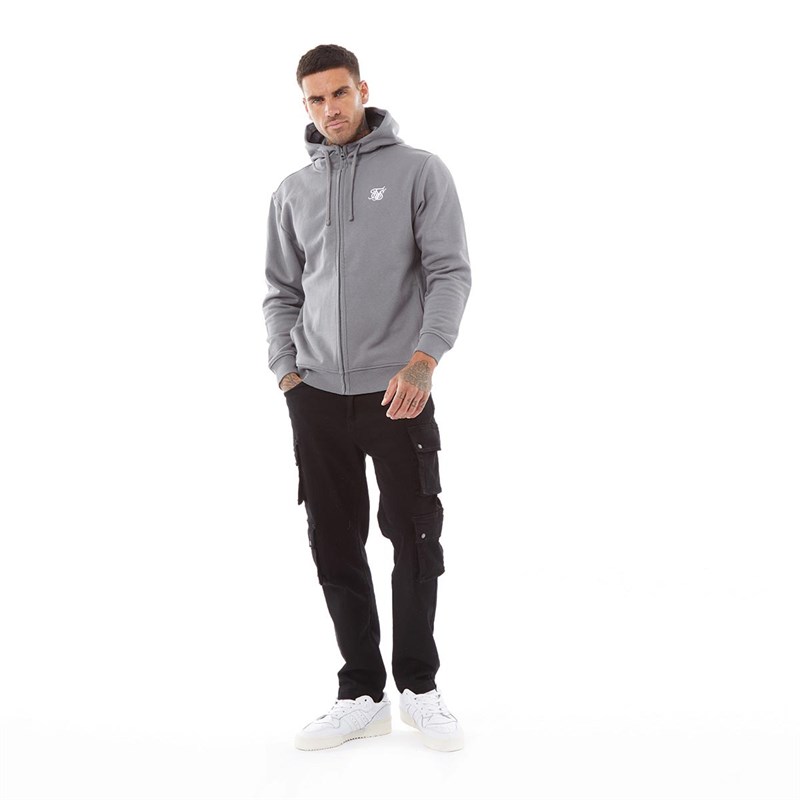 SikSilk Mens Core Zip Through Funnel Neck Hoodie Grey
