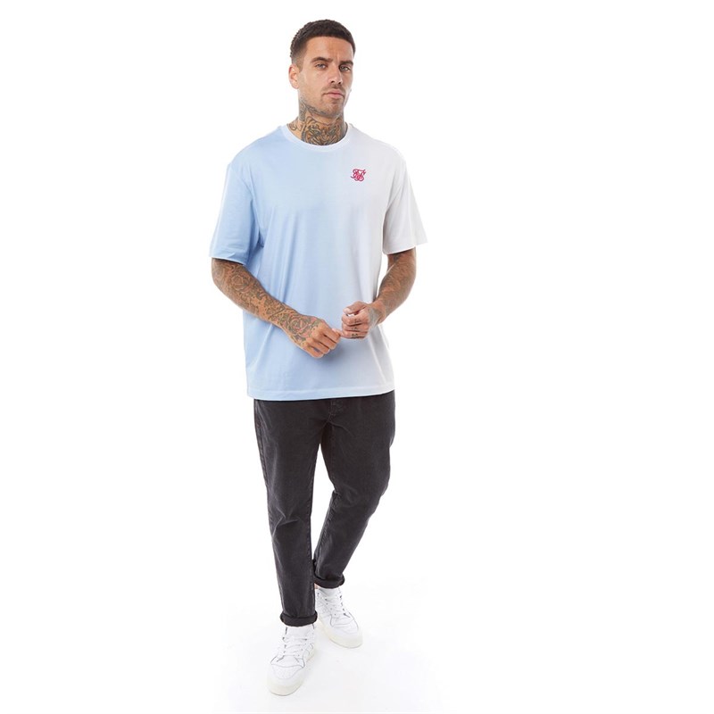 SikSilk Mens Oversized Fade T-Shirt Blue/Ecru