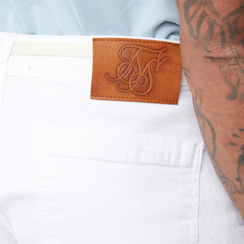 SikSilk Mens Raw Hem Distressed Denim Shorts White