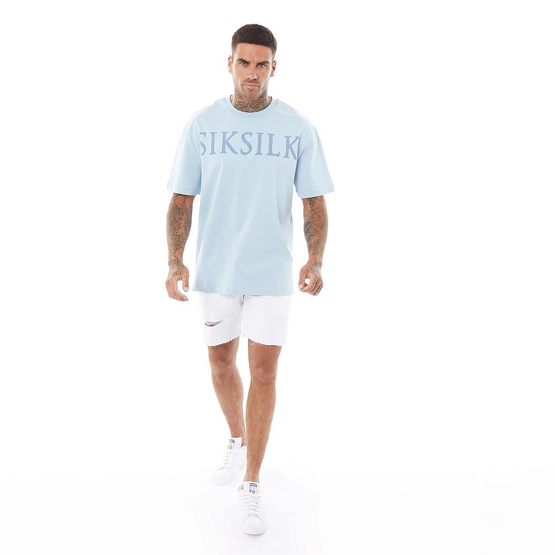 SikSilk Mens Raw Hem Distressed Denim Shorts White