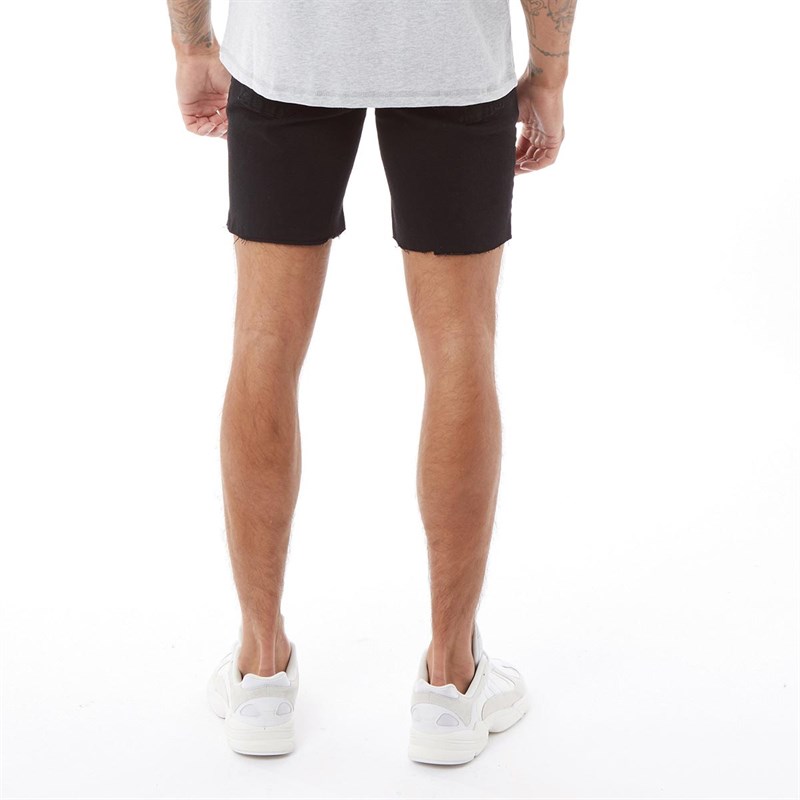 SikSilk Mens Raw Hem Distressed Denim Shorts Black