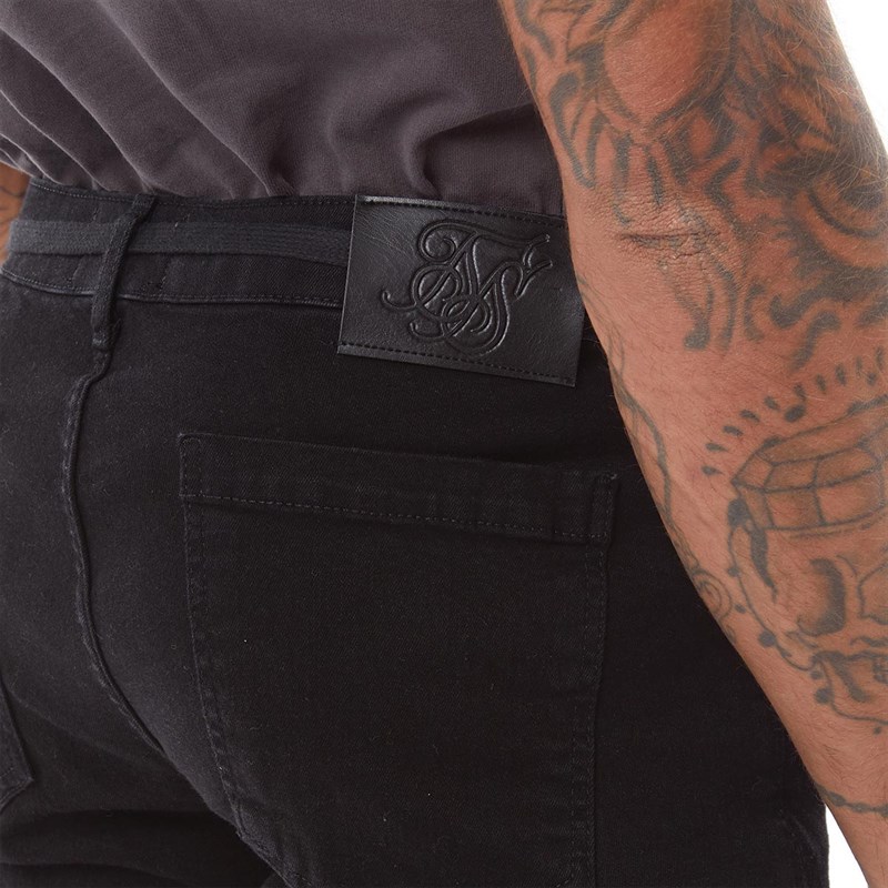 SikSilk Mens Raw Hem Distressed Denim Shorts Black