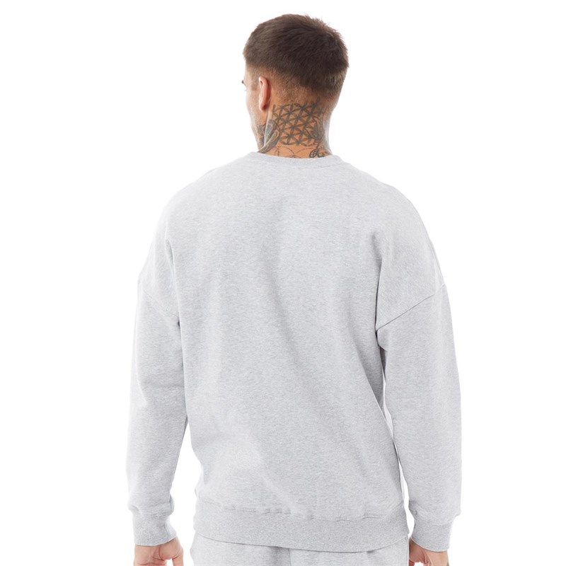 SikSilk Mens Foundation Embossed Crew Sweater Light Grey Marl