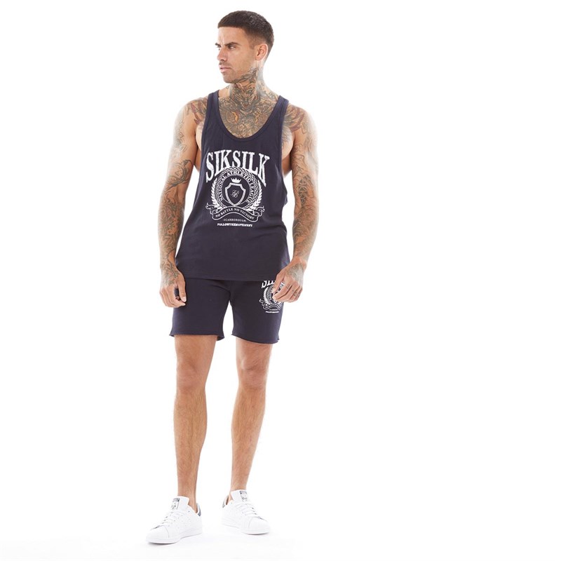 SikSilk Mens Varsity Racer Vest Navy