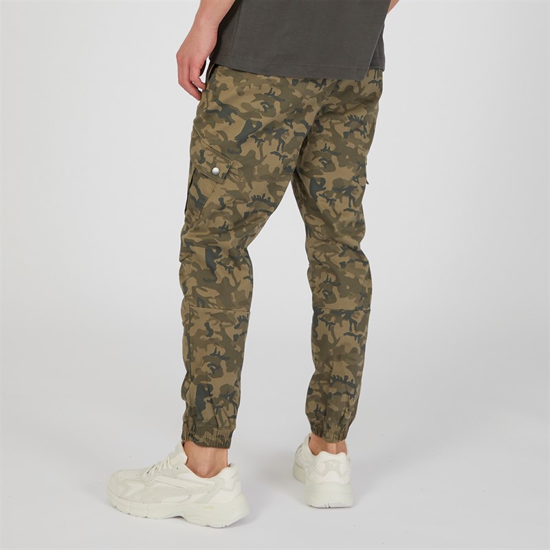 SikSilk Mens Cargo Pants Green Camo