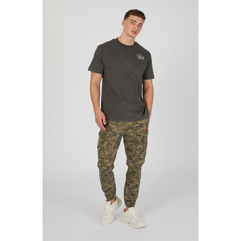 SikSilk Mens Cargo Pants Green Camo