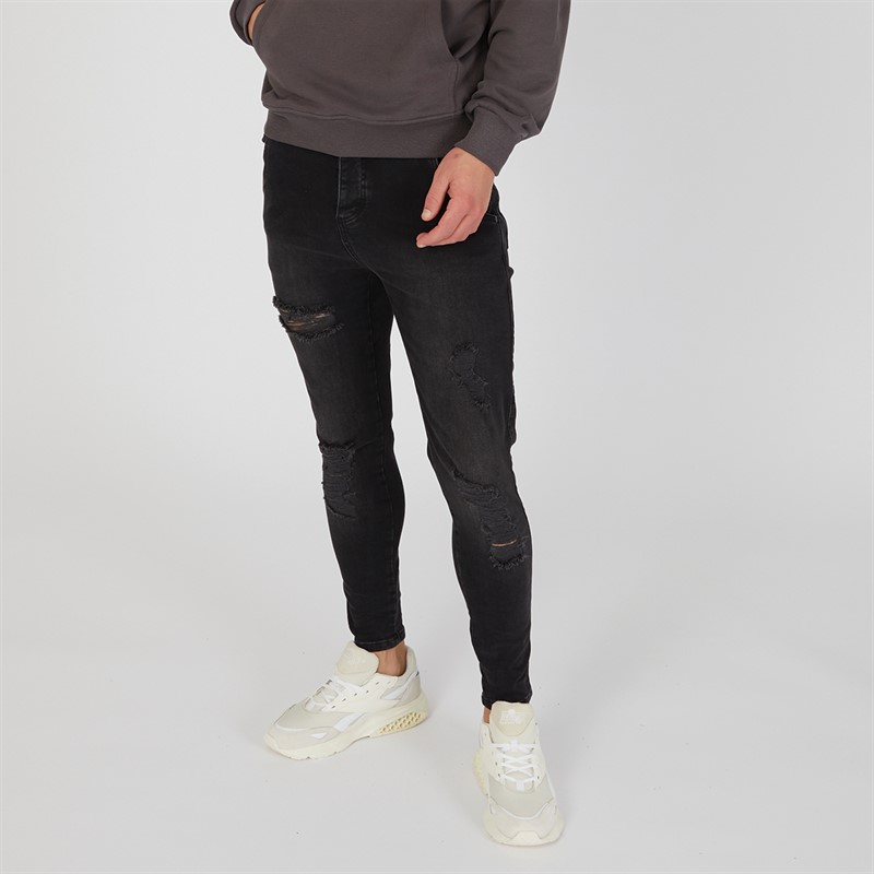 SikSilk Mens Essential Distressed Skinny Jean Black