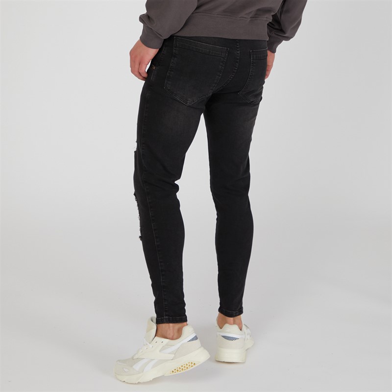 SikSilk Mens Essential Distressed Skinny Jean Black