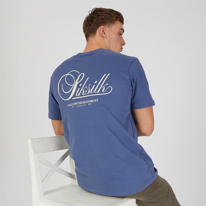 SikSilk Mens Graphic T-Shirt Navy