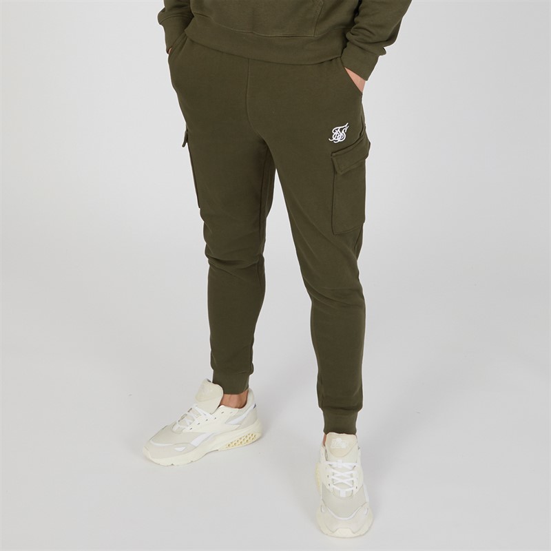 SikSilk Mens Essential Cargo Joggers Khaki