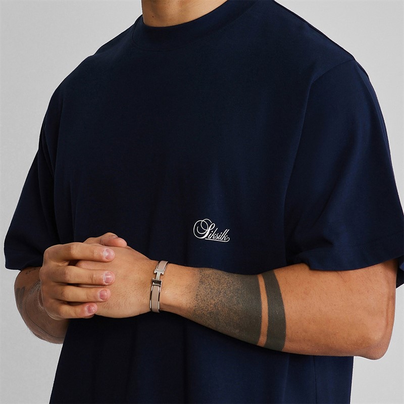 SikSilk o kroju oversized T-shirt dla niego kolor Navy