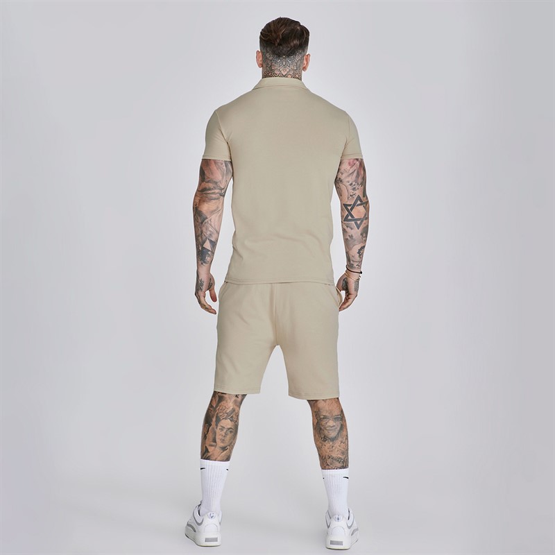 SikSilk Herre Poloskjorte Og Shorts Sæt Beige