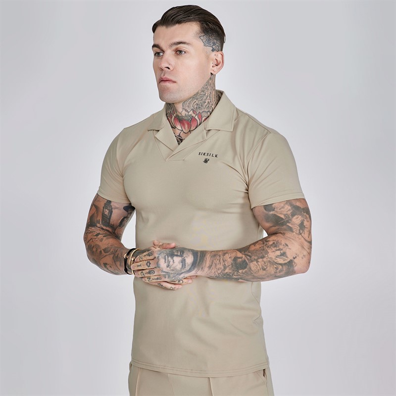 SikSilk Herre Poloskjorte Og Shorts Sæt Beige