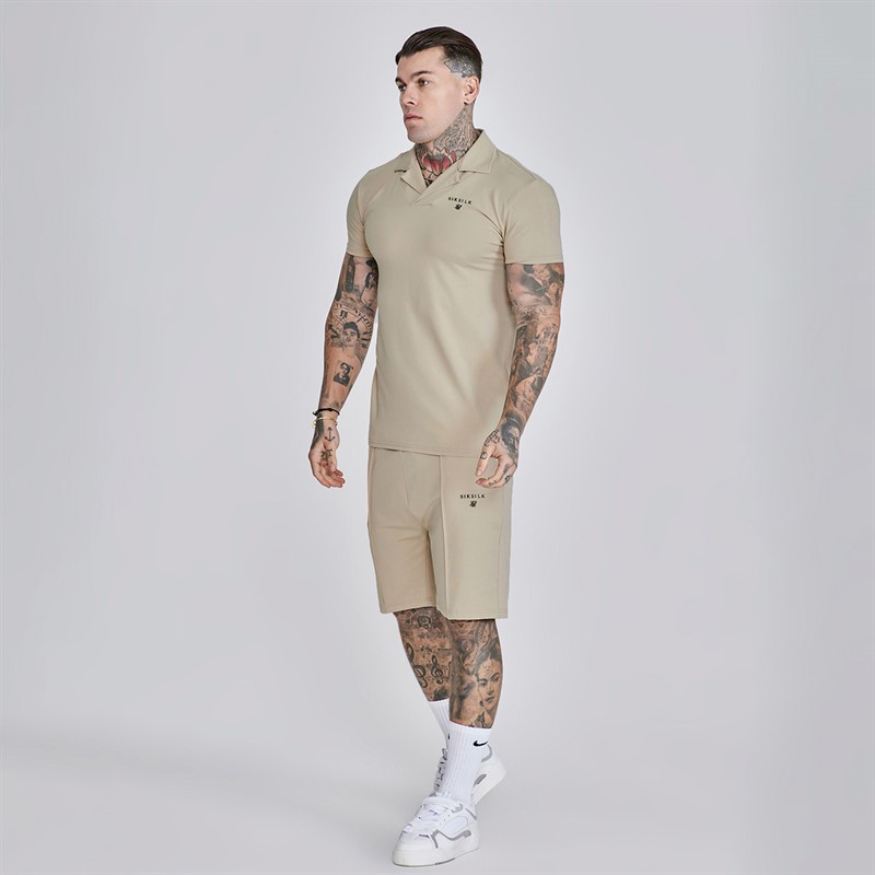 SikSilk Herre Poloskjorte Og Shorts Sæt Beige