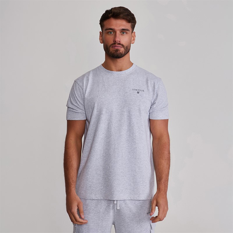 SikSilk Mens T-Shirt And Shorts Set Grey Marl