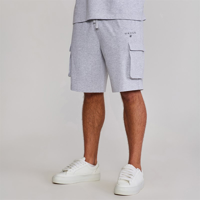 SikSilk Mens T-Shirt And Shorts Set Grey Marl