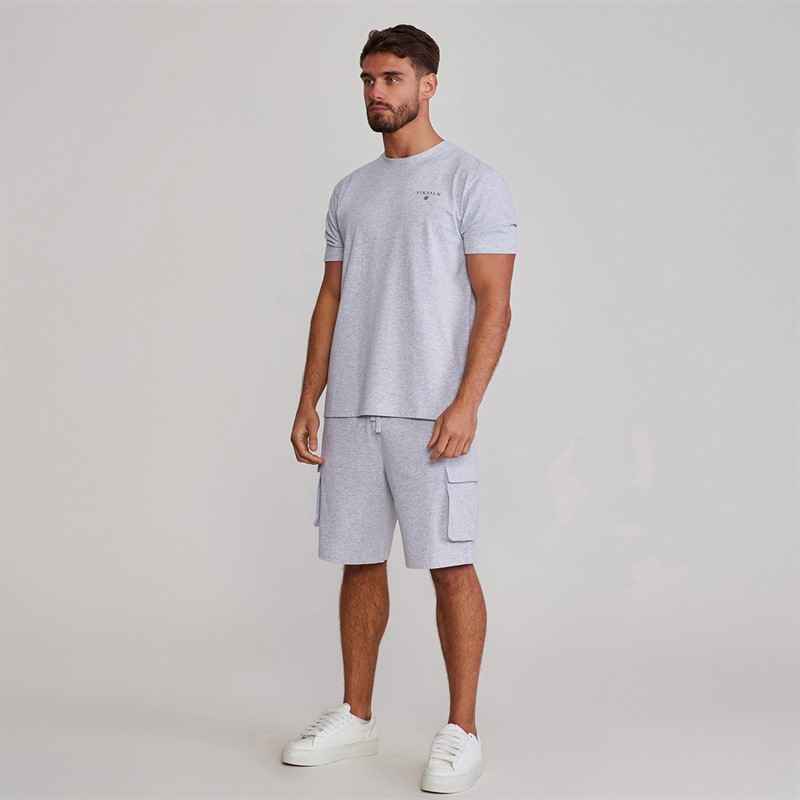 SikSilk Mens T-Shirt And Shorts Set Grey Marl