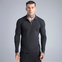 SikSilk Mens Long Sleeve Zip Polo Shirt Black