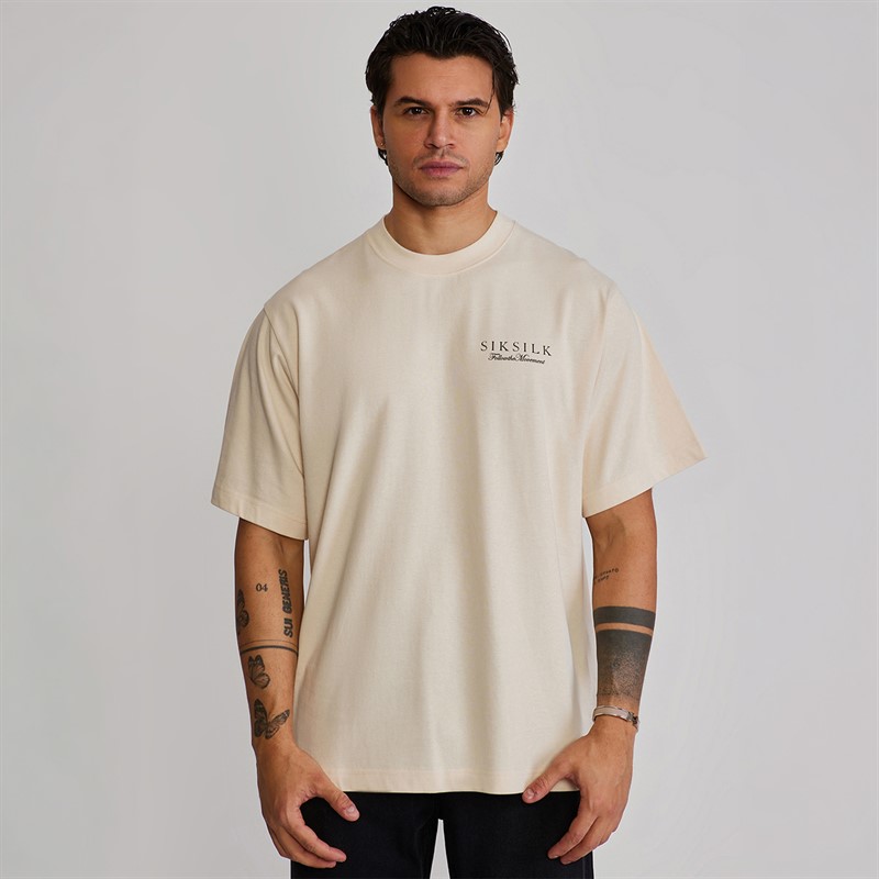 SikSilk Mens Graphic T-Shirt Ecru