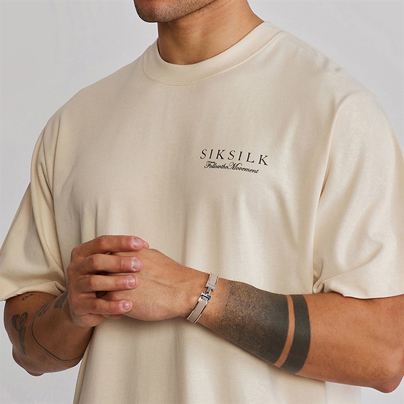SikSilk Mens Graphic T-Shirt Ecru